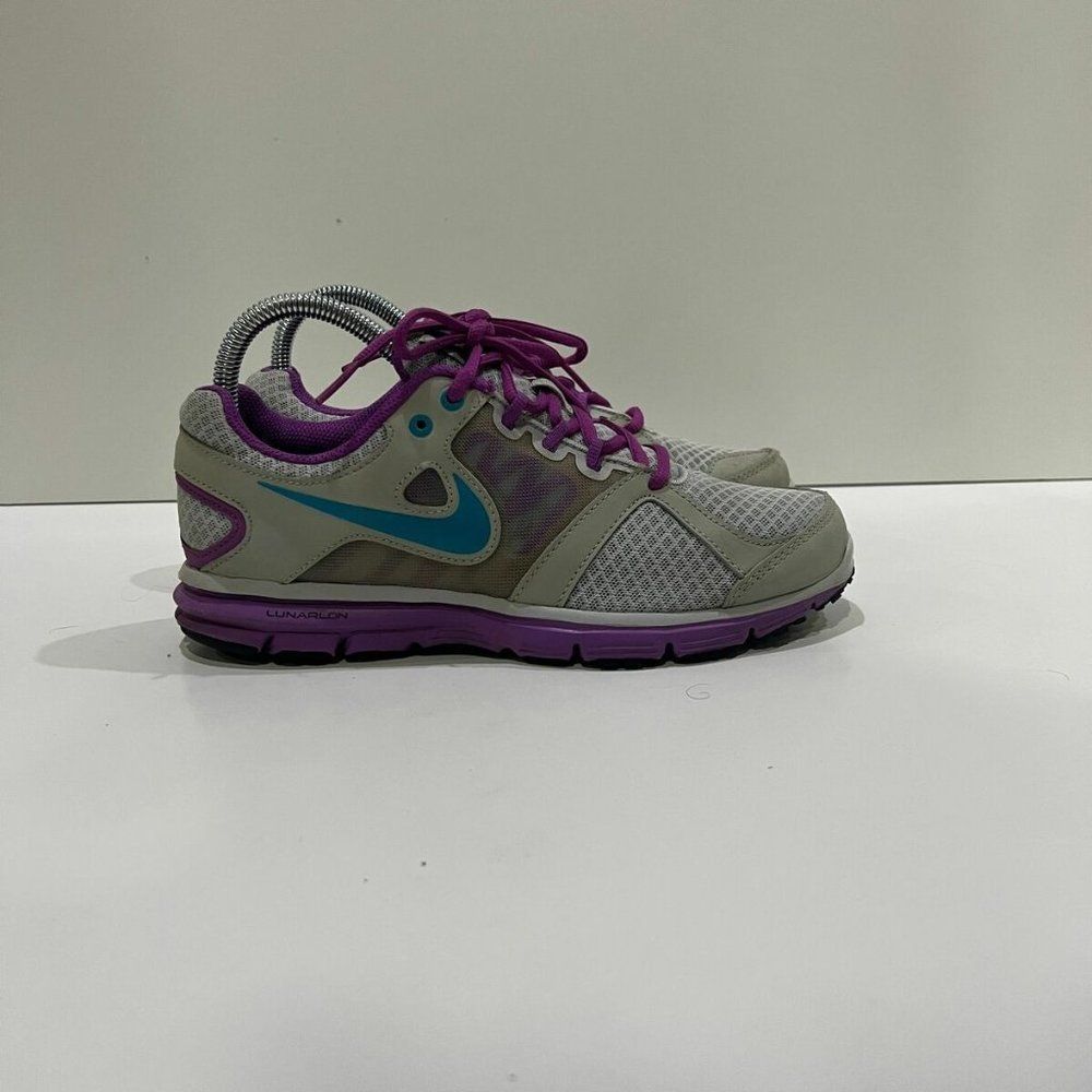 Nike Womens Lunar Forever 2 554895-001 Gray Purple Lace Up Running Shoes Size 7